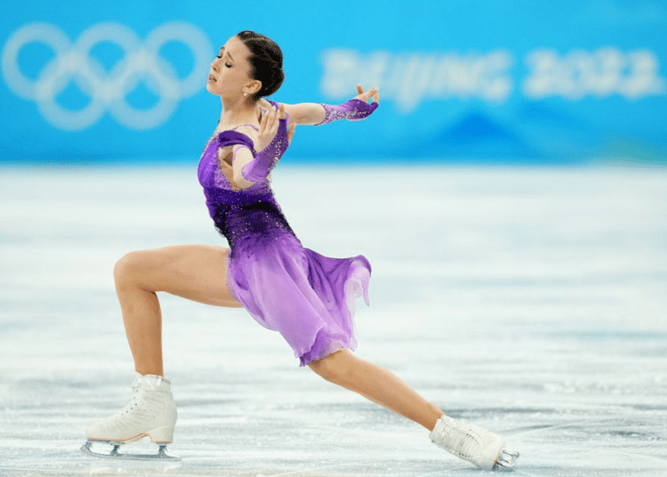 Kamila Valieva, of the Russian Olympic Committee, competes in the women's short programme team figure skating competition at the 2022 Winter Olympics, Sunday, Feb. 6, 2022, in Beijing.