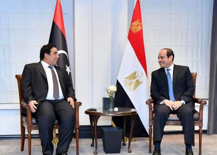 President Sisi asserts Egypt's full support for current political track to settle Libyan crisis 1 - Egyptian Gazette Egyptian President Abdel Fattah El Sisi during his meeting on Friday with Head of the Libyan Presidential Council Mohamed al-Menfi in the Belgian capital, Brussels.