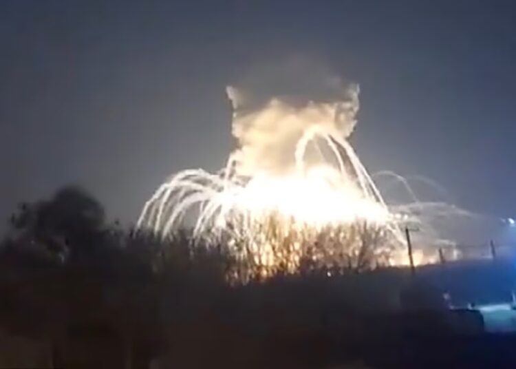 A blast in Sumy, eastern Ukraine, strikes what appears to be an arms depot which exploded, lighting up the night sky
