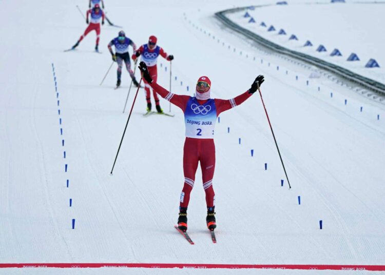 Bolshunov wins 3rd gold of Beijing Olympics in 30K race 1 - Egyptian Gazette Russian athlete Alexander Bolshunov nears the finish during the men's weather-shortened 50km mass start free cross-country skiing competition at the 2022 Winter Olympics, Saturday, Feb. 19, 2022, in Zhangjiakou, China.