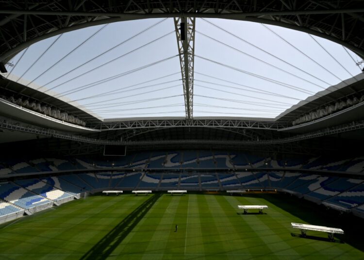 This photograph taken on March 29, 2022 shows an interior view of the al-Janoub Stadium in Doha, which will host matches of the FIFA football World Cup 2022. (Photo by GABRIEL BOUYS / AFP)