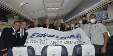 Egypt national football team heads to Senegal on EgyptAir plane