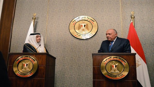 Egypt, Qatar commend bilateral relations' return to normal position 1 - Egyptian Gazette Part of a meeting between Egyptian Foreign Minister Sameh Shoukry and his Qatari counterpart Sheikh Mohammed bin Abdulrahman Al-Thani on Monday.