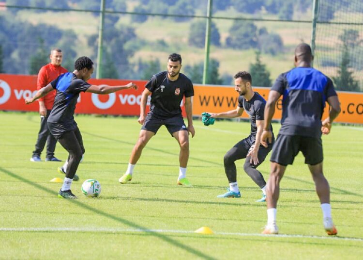 Al-Ahly’s players during a training session ahead of their match against Mamelodi Sundowns on Saturday.