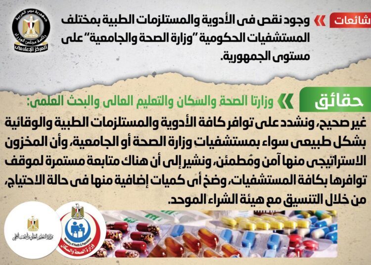 Gov't denies shortage in medicine in gov't hospitals 1 - Egyptian Gazette