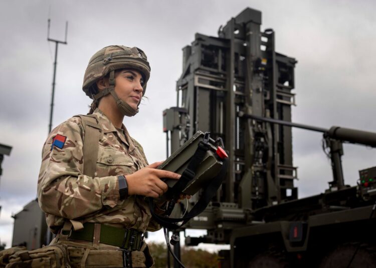 A Gunner from 16 Regiment Royal Artillery operates equipment on the Land Ceptor missile delivery vehicle, which is part of the Sky Sabre System, in a file photo.