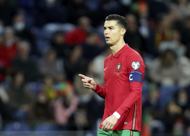 Ronaldo says Portugal ready to avoid an upset like Italy’s 1 - Egyptian Gazette Portugal's Cristiano Ronaldo gestures during the World Cup 2022 playoff soccer match between Portugal and Turkey, at the Dragao stadium in Porto, Portugal, Thursday, March 24, 2022.