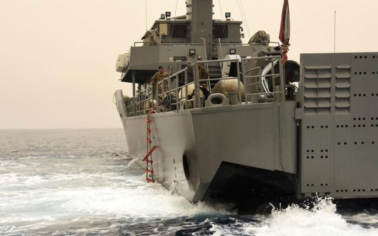 The Lebanese army searches for survivors after a boat capsized off the Lebanese coast of Tripoli overnight, near port of Tripoli, northern Lebanon April 24, 2022.