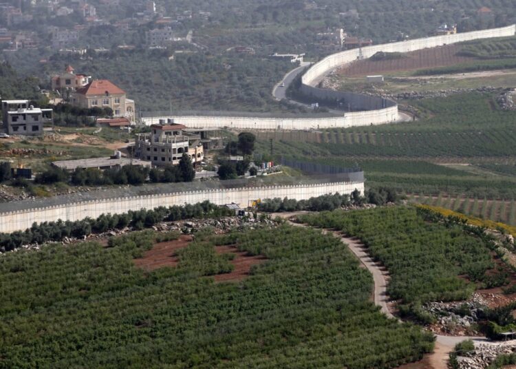 Israel announces retaliatory strike on southern Lebanon after rocket fire 1 - Egyptian Gazette A photo taken on April 25, 2022 shows the border fence with Lebanon near the northern Israeli settlement of Misgav Am