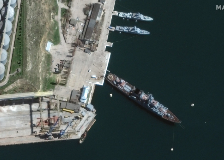 Russia loses warship, says attacks on Kyiv will increase 1 - Egyptian Gazette This satellite image provided by Maxar Technologies shows cruiser Moskva in port Sevastopol in Crimea on April 7, 2022.