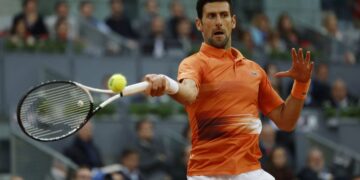 Djokovic stays perfect against Monfils, Raducanu knocked out in Madrid