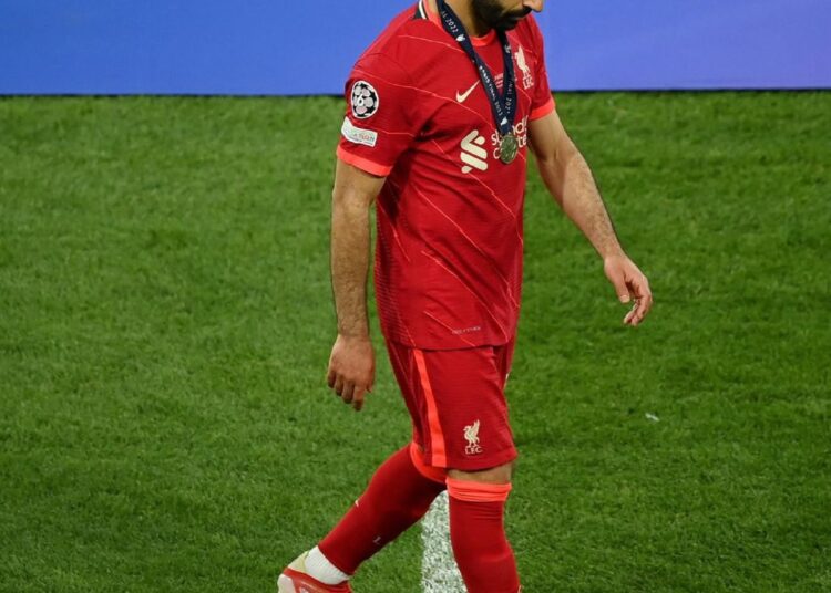 Mohamed Salah of Liverpool FC reacts after the UEFA Champions League final match against Real Madrid at Stade de France in Saint-Denis, Paris.