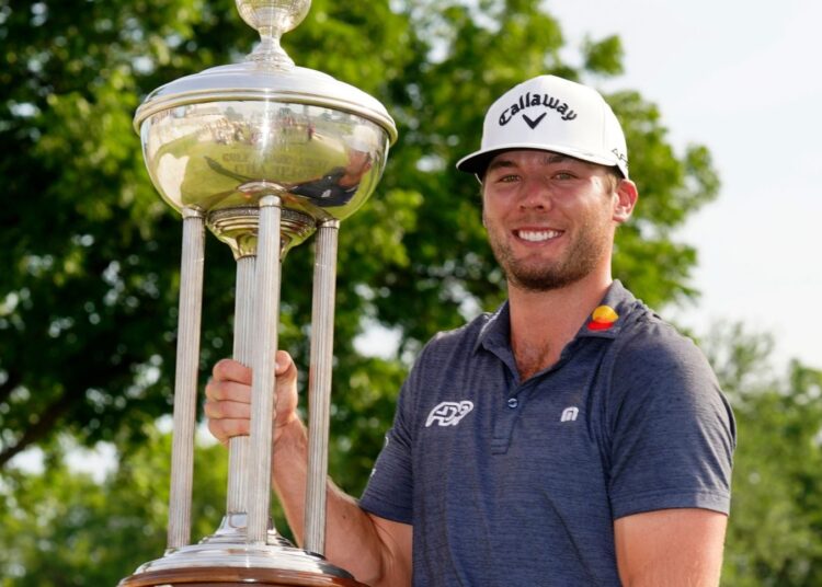 Sam Burns wins Charles Schwab Challenge 1 - Egyptian Gazette Sam Burns holds the trophy after winning the Charles Schwab Challenge golf tournament in Fort Worth, Texas.