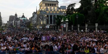 Thousands of Real Madrid fans celebrate La Liga title with team