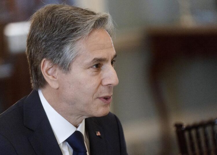 Secretary of State Antony Blinken meets with Kazakhstan's Foreign Minister Mukhtar Tileuberdi at the State Department in Washington, Friday, May 20, 2022.