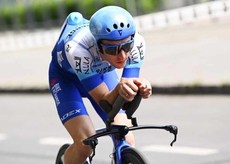 Britain's Simon Yates pedals during the second stage of the Giro d'Italia cycling race, an individual time trial in Budapest, Hungary.