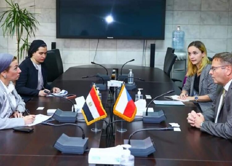 Egypt’s Environment Minister Yasmine Fouad (L) during her meeting with Ambassador of the Czech Republic to Egypt Jan Fulík.