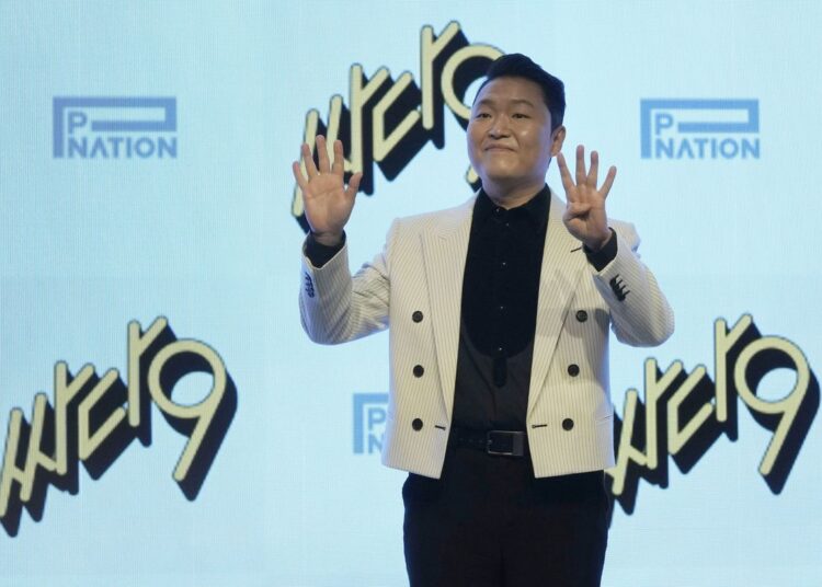 South Korean singer PSY poses for a photo during a press conference to unveil his ninth full-length studio album titled "PSY 9th." in Seoul, South Korea on April 29, 2022.