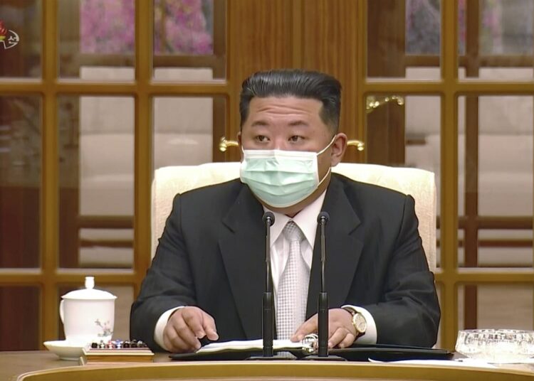 N. Korea reports 1st COVID-19 death as outbreak spreads 1 - Egyptian Gazette In this image made from video broadcasted by North Korea's KRT, North Korean leader Kim Jong Un wears a face mask on state television during a meeting acknowledging the country's first case of COVID-19 on May 12, 2022, in Pyongyang,