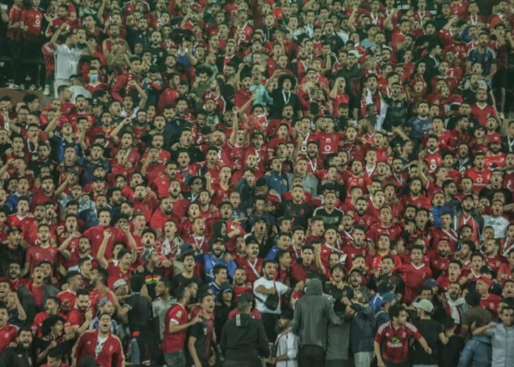 Al-Ahly takes big step towards CAF Champions League final 1 - Egyptian Gazette Al-Ahly fans cheer during their side’s match against ES Setif at the Al-Salam Stadium in Cairo.