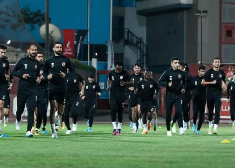 Al-Ahly players during a training session ahead of their match against Algeria's ES Setif in the first-leg of CAF Champions League semi-final  in Cairo on Saturday.