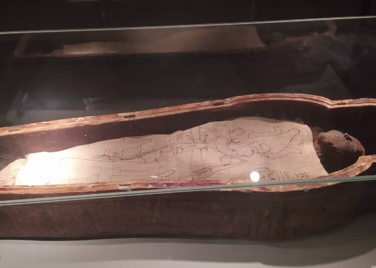 Mummy of Masaharti, the high priest of Amun at Thebes between 1054 and 1045 BC, is on display at the Mummification Museum in Luxor.