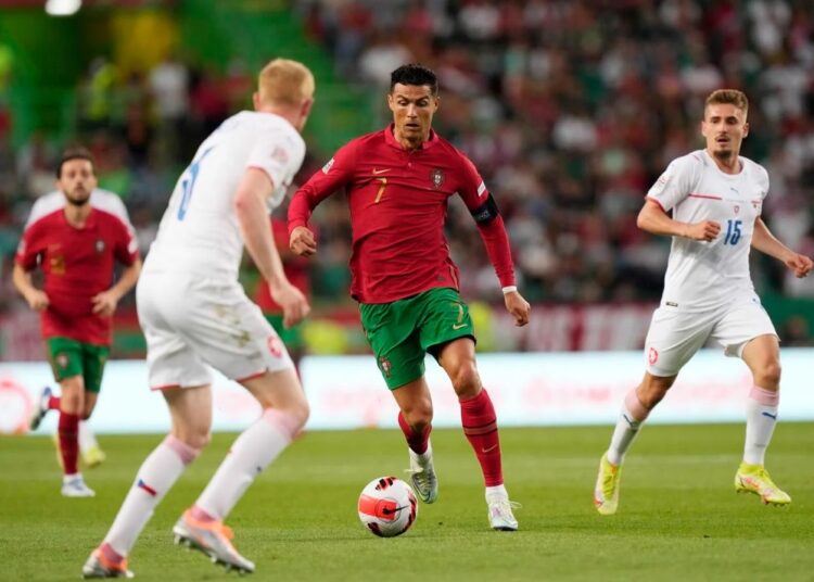 Portugal's Cristiano Ronaldo controls the ball during the UEFA Nations League match against the Czech Republic in Lisbon.