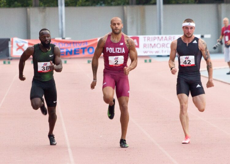Italy’s Lamont Marcell (C) has withdrawn from this month's Diamond League meetings in Rome and Oslo.