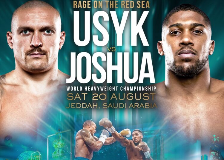 The rematch between Oleksandr Usyk and Anthony Joshua for the world heavyweight title will take place in Jeddah, Saudi Arabia, on Aug. 20.