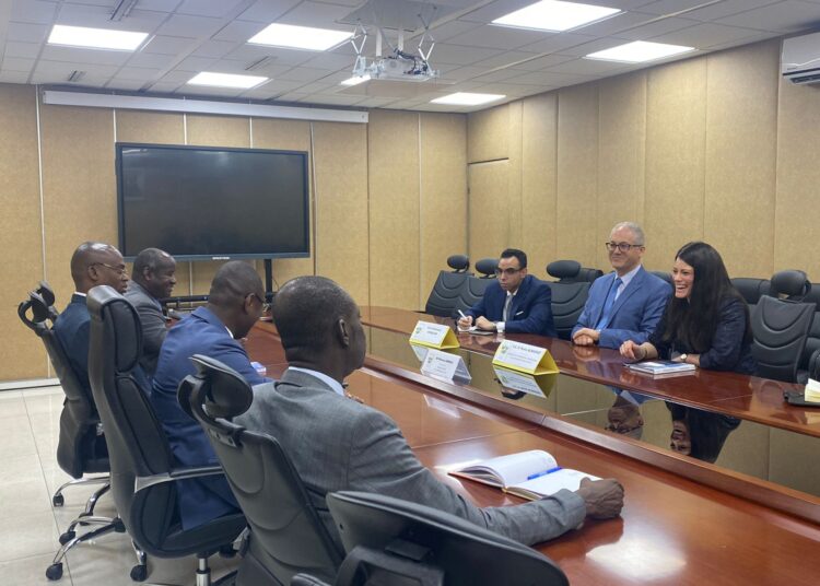 Minister of International Co-operation Rania al-Mashat during her meeting on Thursday with Moussa Sanago, Minister of Budget of Côte d'Ivoire, and Adama Coulibaly, Minister for Finance and Economy, on the sidelines of the Africa CEO Forum in Côte d'Ivoire.