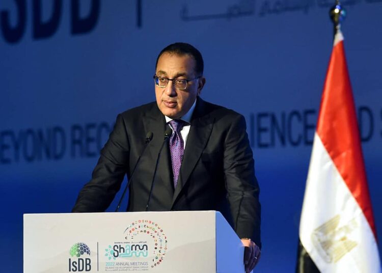 Prime Minister Moustafa Madbouli during a session titled "investment opportunities" as part of the Islamic Development Bank Group (IsDB)’s 2022 annual meetings that are held in the Red Sea resort city of Sharm El-Sheikh.