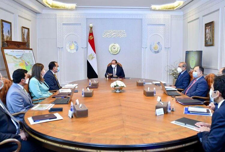 President Abdel Fattah El Sisi during a meeting on Tuesday with Prime Minister Moustafa Madbouli and senior state and government officials to expedite the completion of construction works in IOC.
