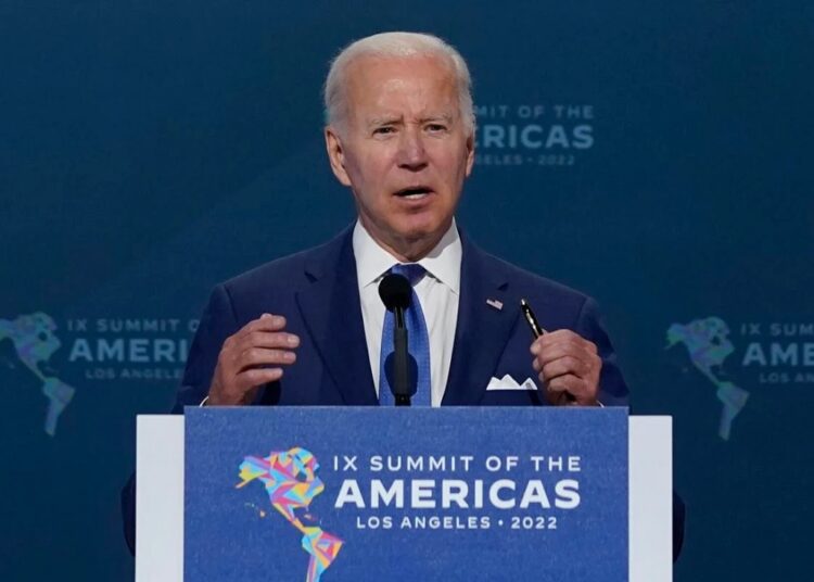 President Joe Biden speaks during the opening plenary session of the Summit of the Americas in Los Angeles.