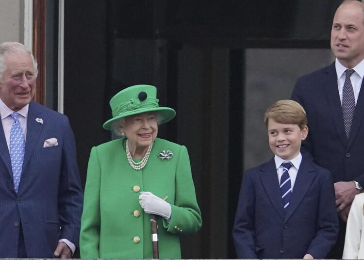 From left, Prince Charles, Queen Elizabeth II, Prince George and Prince William appear on the balcony of Buckingham Palace during the Platinum Jubilee Pageant outside Buckingham Palace in London, Sunday June 5, 2022.  After four days of parades, street parties and a gala concert celebrating Queen Elizabeth II's 70 years on the throne, the Platinum Jubilee ended Sunday with the crowd outside Buckingham Palace singing "God Save the Queen." But as the tributes to the queen's lifetime of service begin to fade, Britain is left with the reality that the second Elizabethan age is coming to an end.