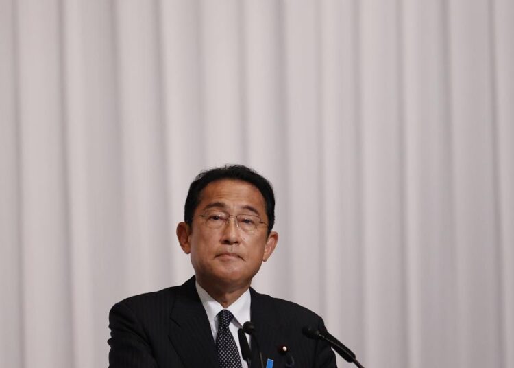 Japanese Prime Minister and leader of the Liberal Democratic Party Fumio Kishida speaks during a news conference after the results of the Upper House elections at the party's headquarters in Tokyo Monday, July 11, 2022.