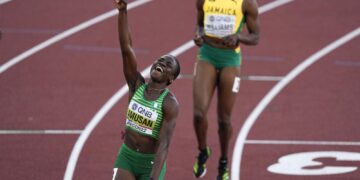 Nigerian Amusan gets world record on wild night in hurdles