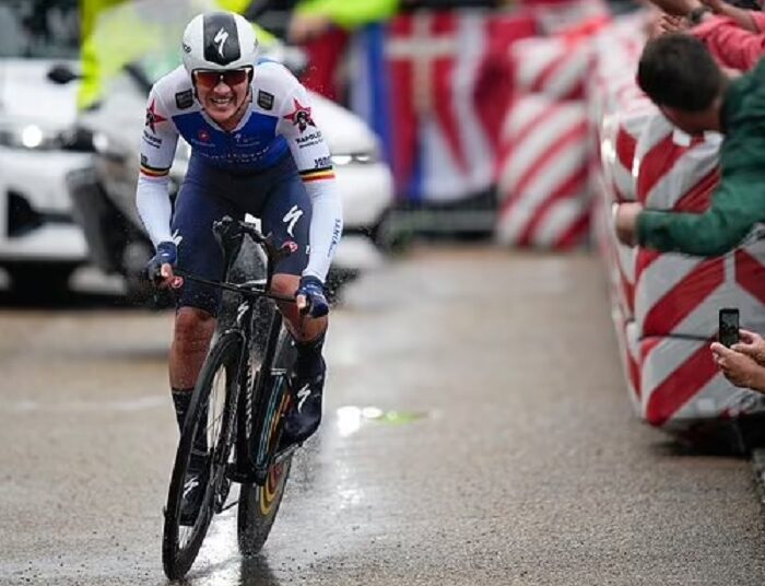 Belgium's Yves Lampaert rides during the first stage of the Tour de France cycling race with start and finish in Copenhagen, Denmark.