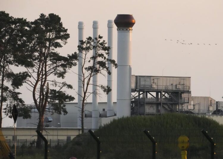 This photo shows the landfall facility of the Nord Stream 1 Baltic Sea pipeline and the transfer station of the OPAL gas pipeline, the Baltic Sea Pipeline Link, in Lubmin, Germany, Thursday. Europe is bracing for the possibility that the key Nord Stream 1 pipeline that brings natural gas from Russia to Germany won't reopen as scheduled after routine maintenance.
