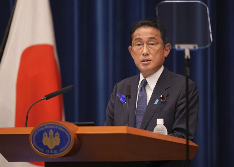 Japan's Prime Minister Fumio Kishida delivering a speech at his official residence in Tokyo Thursday.
