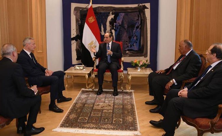 President Abdel Fattah El Sisi during his meeting on Friday with French Minister for Economy, Finance, Industry and Digital Security Bruno Le Maire.