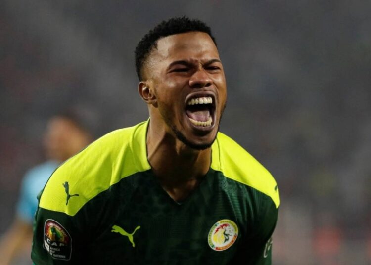 Senegal's Keita Balde celebrates after winning the African Cup of Nations at the Olembe Stadium in Cameroon February 6, 2022.