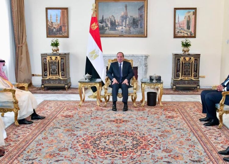 President Sisi during his meeting on Sunday with Saudi Minister of Foreign Affairs Prince Faisal bin Farhan Al Saud.