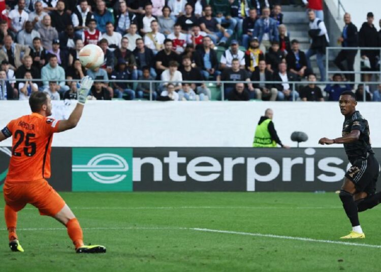 Arsenal's Marquinhos scores their first goal against FC Zurich.