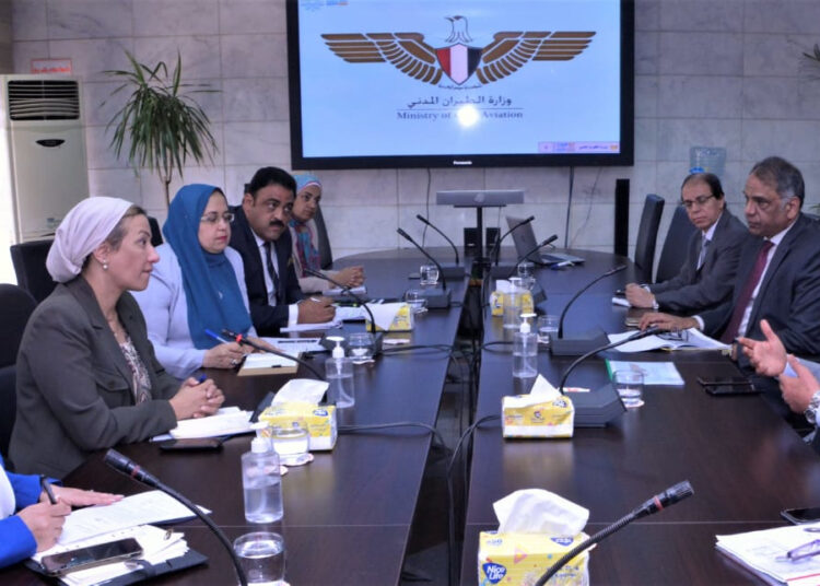 Minister of Civil Aviation Mohamed Abbas Helmy discussing with Minister of Environment Yasmine Fouad coordination between the two ministries regarding all arrangements for COP27.