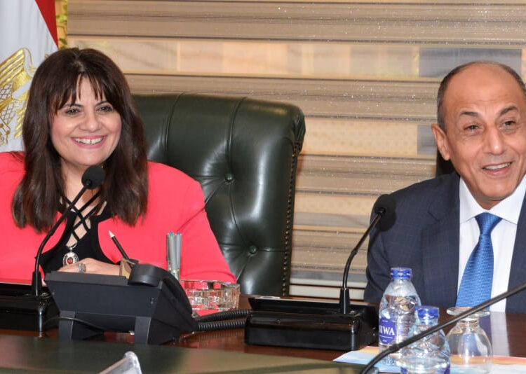 Minister of Civil Aviation Mohamed Abbas Helmy during his meeting with Minister of Immigration and Egyptians Abroad Affairs Suha Gendy to discuss mechanisms for facilitating the home visits of Egyptians abroad.
