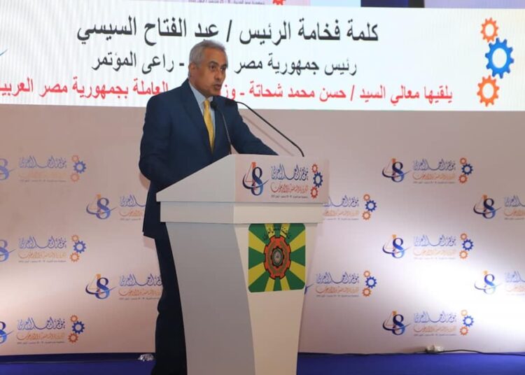 Sisi calls for Arab unity in face of regional challenges 1 - Egyptian Gazette Egyptian Labour Minister, Hassan Shehata, addressing the conference on behalf of President Sisi on Sunday.