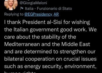 Italian PM asserts to Sisi her interest in promoting Middle East stability