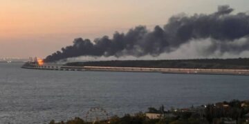 Explosion destroys part of Crimea bridge crucial to Russian war effort