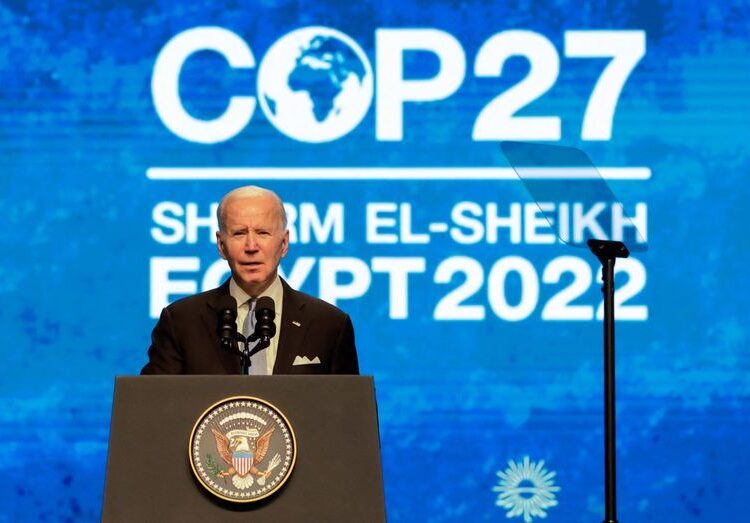U.S. President Joe Biden delivers a speech at COP27 climate summit, in Sharm el-Sheikh, Egypt, November 11, 2022. REUTERS/Mohamed Abd El Ghany