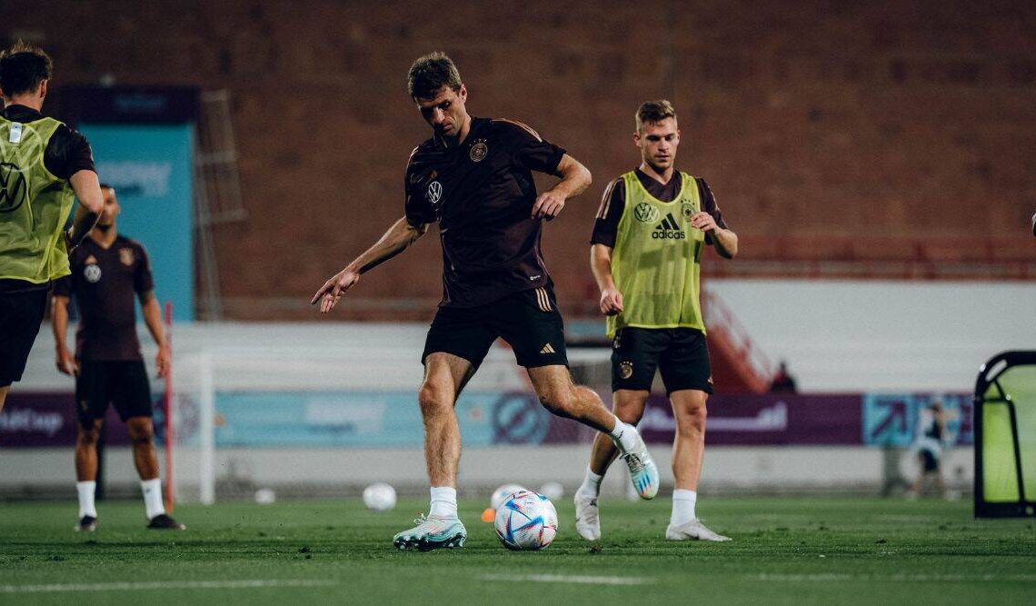 German national team practicing ahead of their Group E opener game against Japan.